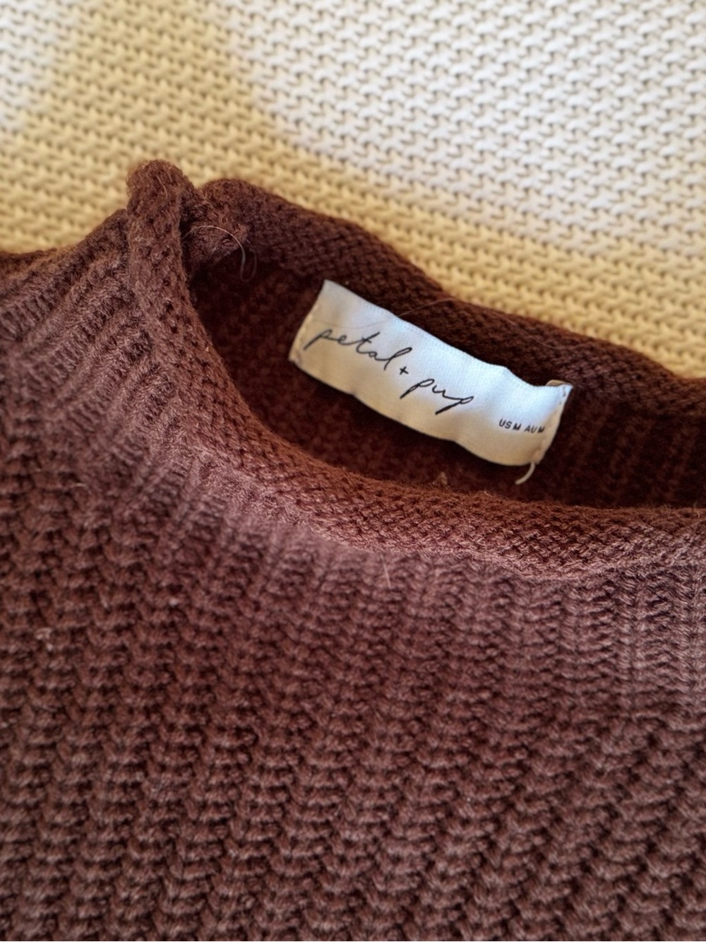 PETAL & PUP Remi Chocolate Brown Ribbed Mock Neck Sweater 1/2 Sleeve - Picture 7 of 14